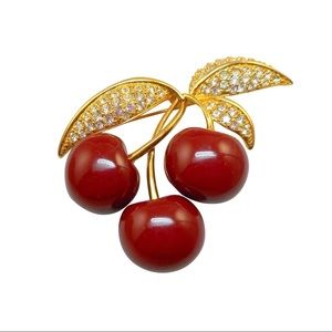 Vintage Joan Rivers Gold Tone Cherry Brooch